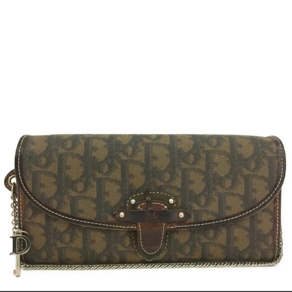 Christian Dior Trotter Canvas Leather Chain Long Bifold Wallet /1A5283